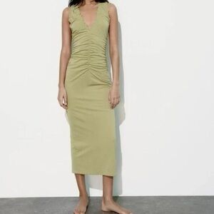 Zara green rouched dress